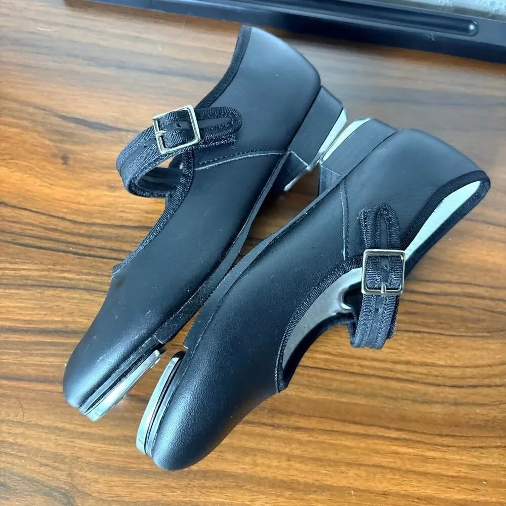 Capezio Matte Black Leather Mary Jane Tap Shoes Girls 1M Dance Classic
